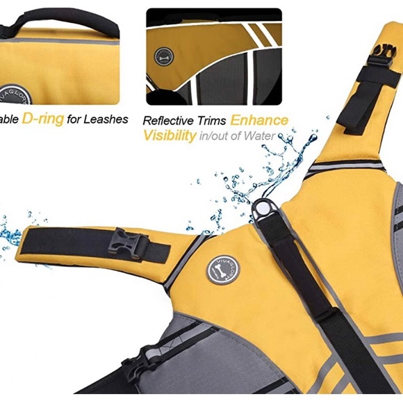 Boy Male Female Dog Life Jacket Yellow Large Vivaglory Pet Reflective Hand… - Picture 5 of 9